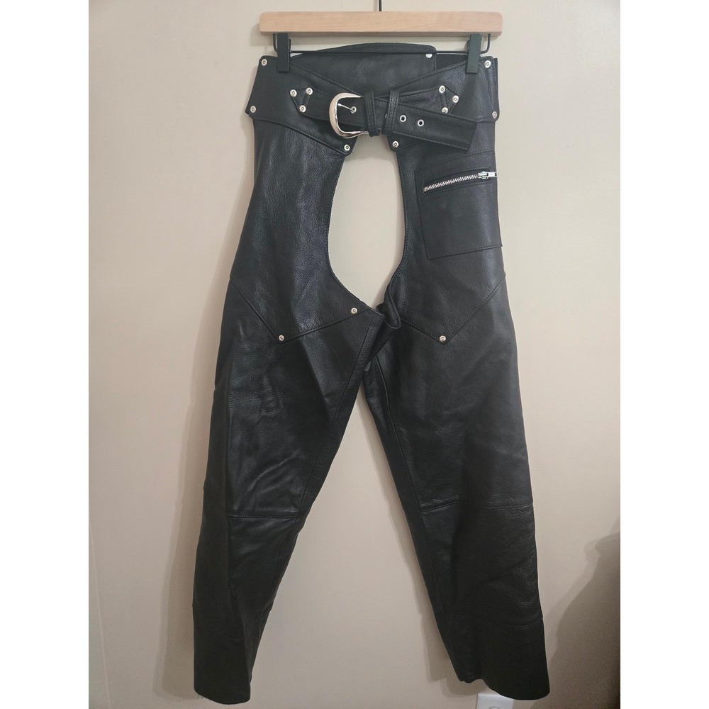 Vintage 90s Harley-Davidson Leather Chaps Men's M Made USA Black NWOT Motorcycle